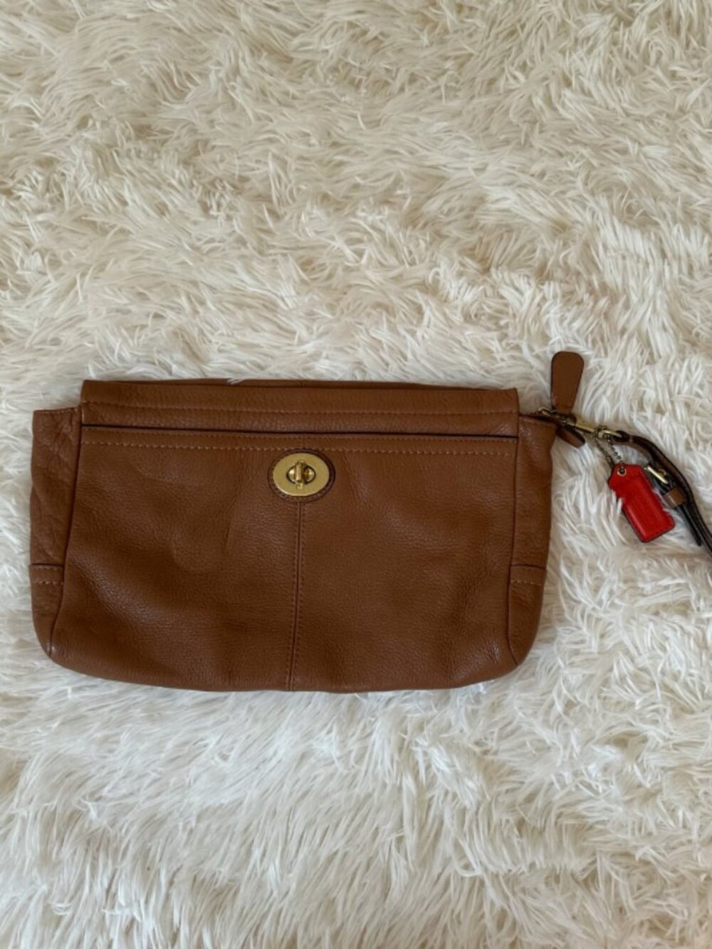 Coach Park Leather Large Clutch Bag in British Tan with brass hardware